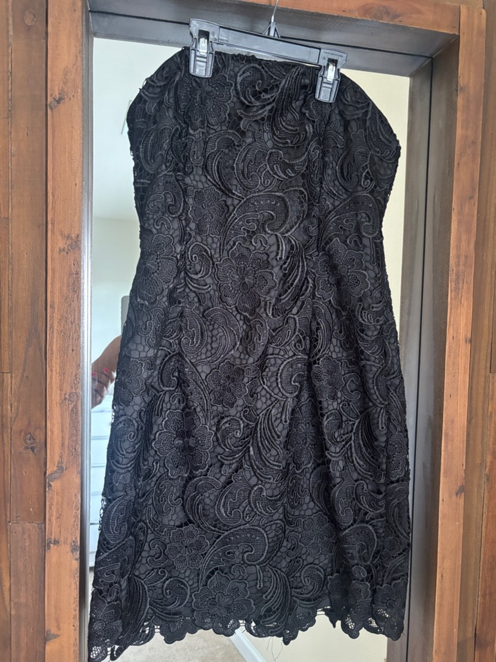 Adrianna Papell Black Strapless Lace Cocktail Dress